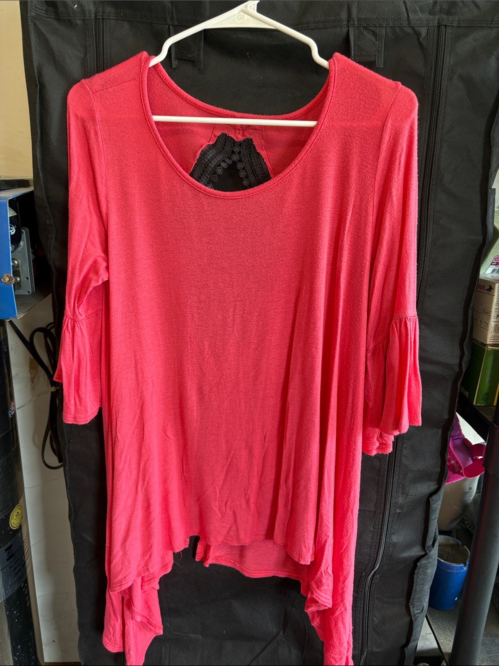 C.C. Boutique Coral Pink Scoop-Neck Tunic with Flounce Sleeves